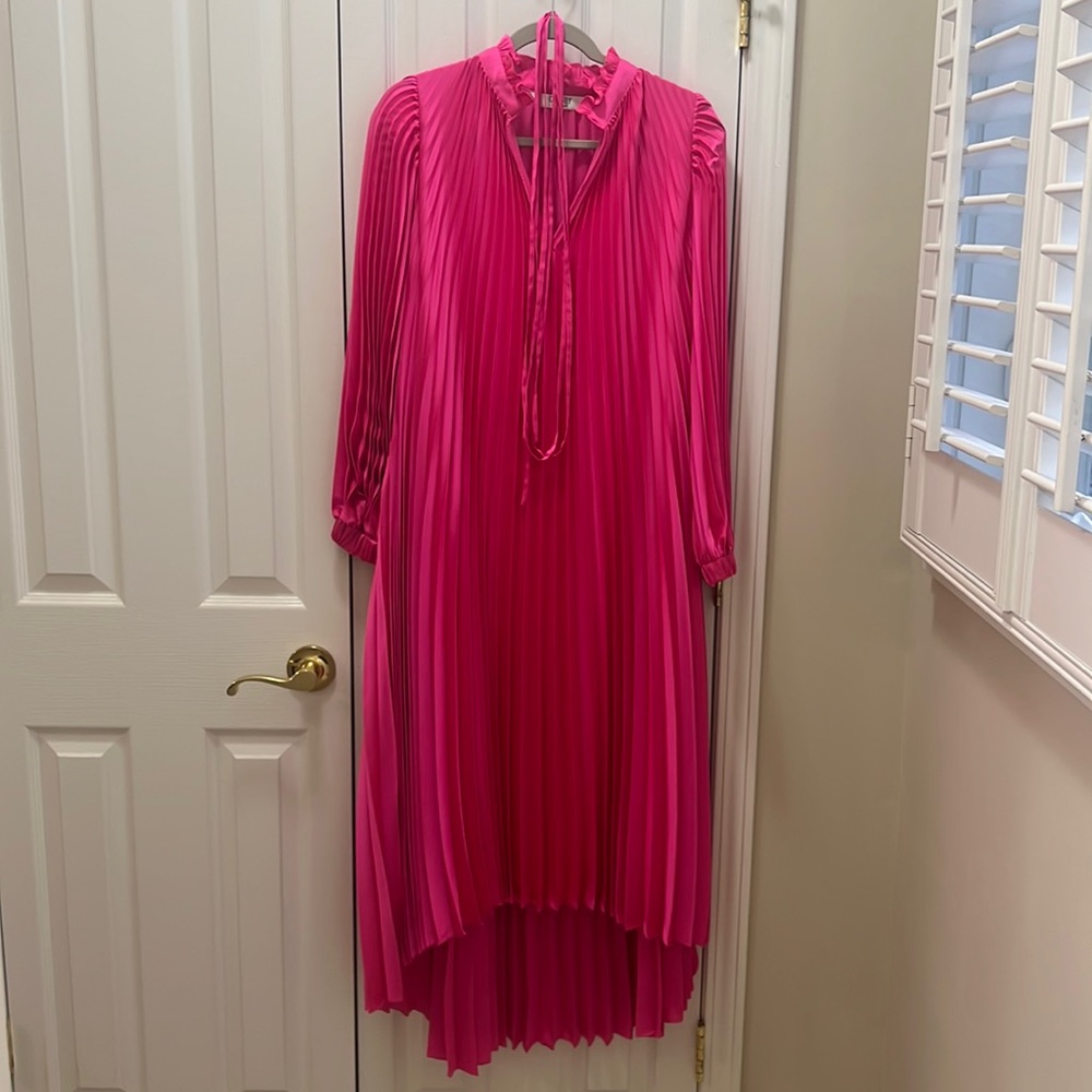 Crosby by Mollie Burch pink satin pleated dress